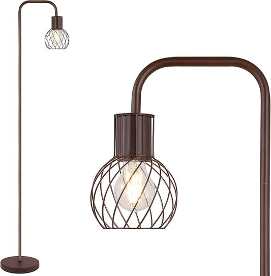 Industrial Standing Lamp with 6W LED Bulb, Foot Switch - Modern Metal Lamp for Living Room, Bedroom, Office - Vintage Rustic Minimalist Farmhouse Stand Up Lamps Brown