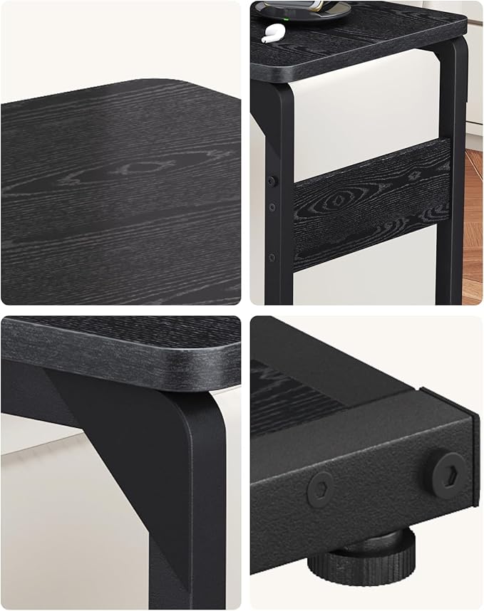 Narrow C-Shaped End Tables, TV Trays Set of 2, Small Side Table for Couch, Sofa Table for Living Room, Bedroom, Bedside ET-YB-BK2