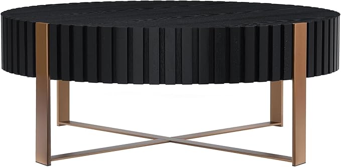 Black Round Coffee Table for Living Room, 31.5" Modern Handcraft Drum Coffee Table, Circle Wood Side Table End Table Accent Center Table, Small Coffee Table with Sturdy Pedestal, Black