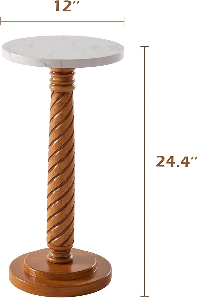 COZAYH Pedestal Small Drinking Table, Farmhouse Tray Top End Table, Distressed Finish, White Tabletop, Wooden Legs