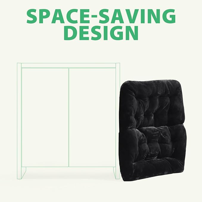 OAKHAM Comfy Chair for Adults, Soft Faux Fur Folding Lounge for Bedroom Living Room Dorm Rooms Flexible Reading Chair for Teens Kids, X-Large Foldable (Ottoman-Black)