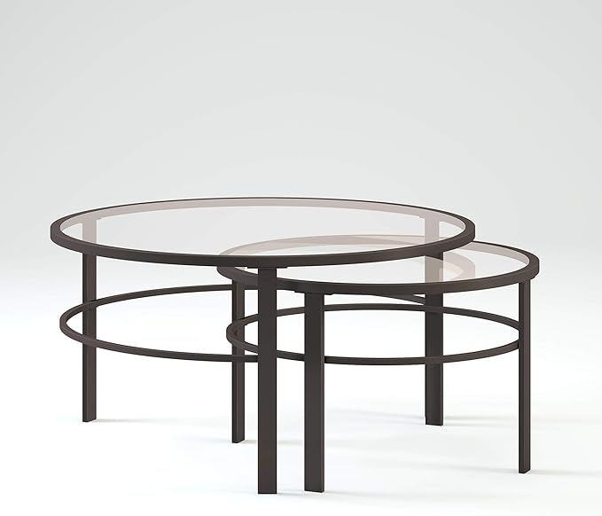 Henn&Hart Round Nested Coffee Table in Blackened Bronze, Coffee Table coffee tables for living room, studio apartment essentials, 36" Wide