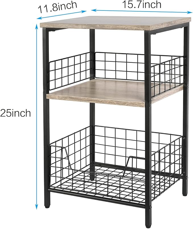 X-cosrack Side Table, Small End Table Record Player Stand with Storage, Vinyl Record Storage Night Stand for Living Room, Bedroom,Office(Patent Pending)(Greige & Black)