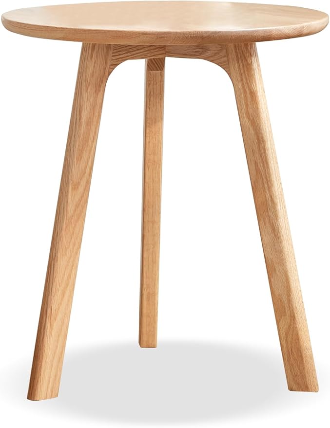 Solid Wood Round Side Table,End Table - FAS-Grade North American Oak,Elegant Round End Table with 3-Leg Design,Modern Natural Wood Accent Side Table for Living Room, Bedroom & Office Decor