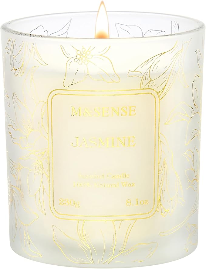 M&SENSE Jasmine Scented Soy Candles, 8.1oz 42-Hour Long Last Burning Time, No Toxin Aromatherapy Stress Relief Home Fragrance for Her
