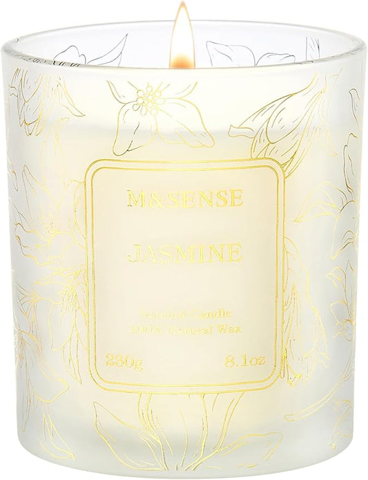 M&SENSE Jasmine Scented Soy Candles, 8.1oz 42-Hour Long Last Burning Time, No Toxin Aromatherapy Stress Relief Home Fragrance for Her