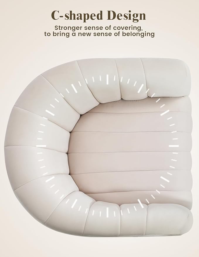 Kromax Swivel Accent Chair with Armrest, Mid Century 360 Degree Swivel Barrel Chair Overstuffed Tufted Velvet, Ideal for Living Room, Bedroom, Reading Room, Beige