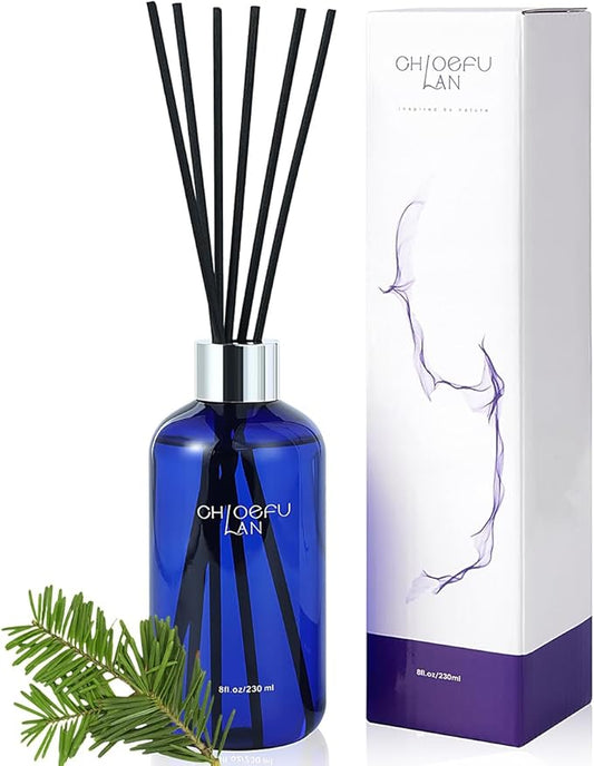 Chloefu Lan Balsam & Fir Reéd Diffuser, 8.1 oz Natural Essential Scented Oil with Diffuser Sticks,Air Fresheners for Home, Christmas Bathroom Decor