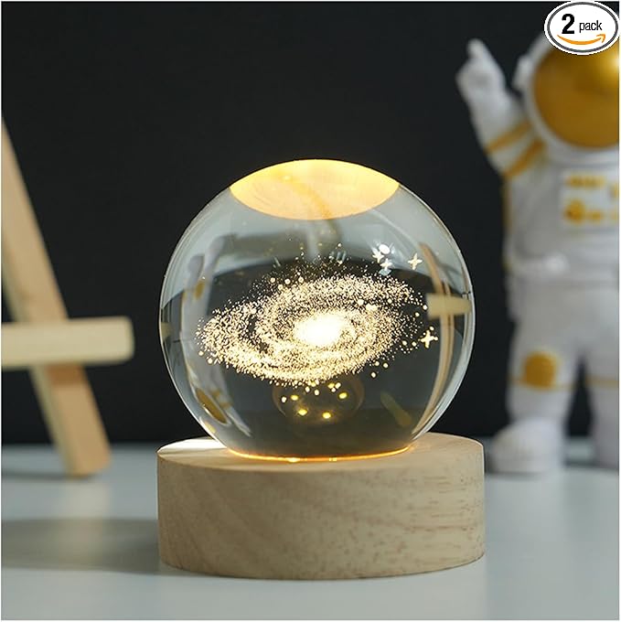 3D Crystal Ball Night Light Mood Lighting Cozy Comfort Gifts Home Decor lamp for Bedroom Space Lamps Happy Cozy Comfort Gifts (The Galaxy)