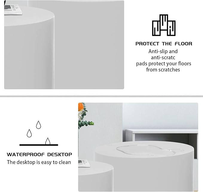 KEVINSPACE Nesting Coffee Table Set of 2, Modern Circle Accent Coffee Tables for Small Spaces, White End Table Wooden Side Table for Living Room, Bedroom, Balcony, Office