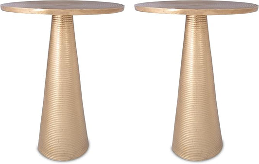 OBJET D'ART Small Round Gold End Tables, Set of 2, Turin, 22'' Height, Vintage Metal Accent, Side, Pedestal, Coctail and Drink Tables for Living Room and Small Spaces