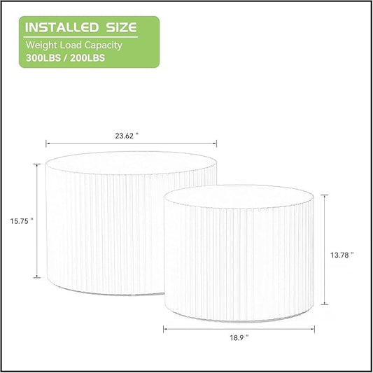 KEVINSPACE Coffee Table Nesting Tables Set of 2, Modern Round Coffee Table, Small Wooden Circle Accent Tables for Small Spaces Living Room Bedroom Balcony Drum Side Table No Need Assembly Black