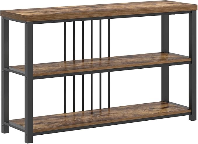 FOLUBAN Industrial Console Table, 3 Tier Entryway Sofa Foyer Table for Living Room Hallway Behind Couch, Rustic Brown