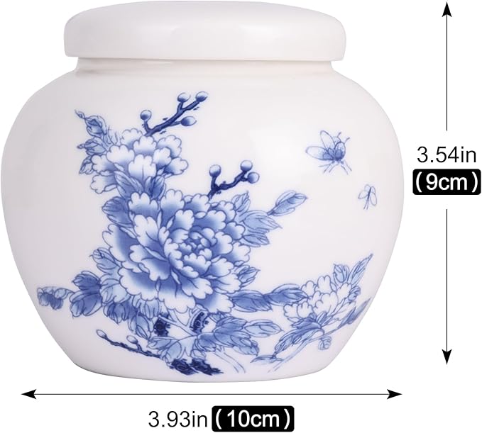 XINGYAN Chinese Traditional Blue and White Porcelain Ceramic Small Ginger Jar with Lid,for Tea Storage,Home Decorative,Home Decor Jar,Bud vase (Model-7)