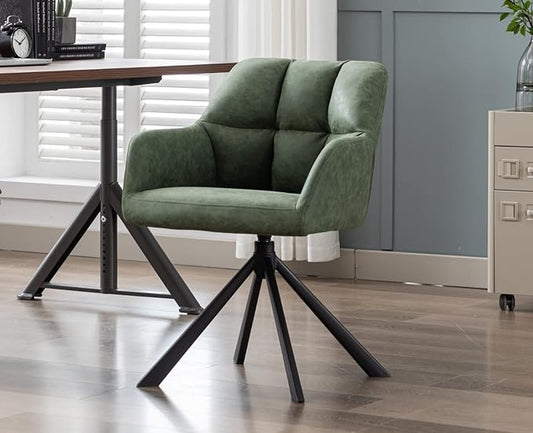EALSON Comfy Leather Desk Chair Modern Computer Task Chair no Wheels Swivel Accent Chair with Mid Back Arm Chair for Living Room/Bedroom/Home Office, PU Green