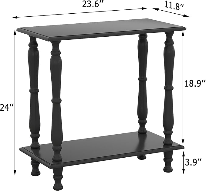 TaoHFE Narrow End Table - 2-Tier European Style Vintage Side Table for Living Room, Bedroom, Small Spaces - Black Wooden Retro Bedside Table