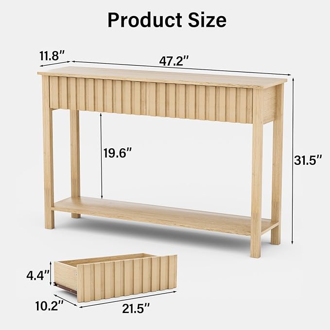CHUWELL 47.2" Boho Entryway Table, Entryway Console Table with 2 Fluted Drawers and Shelf, Sofa Table for Living Room and Hallway (Oak)