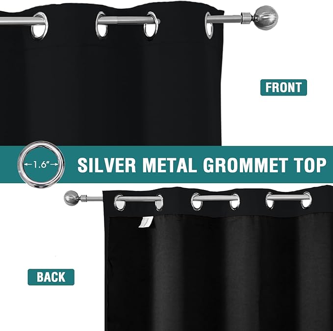 ChrisDowa 100% Blackout Curtains 102 inch Long for Bedroom with Black Liner, 2 Thick Layers Total Blackout Thermal Insulated Grommet Window Curtains 2 Panels Set (Black, 52 x 102 Inch)