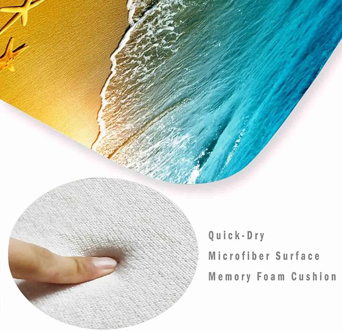 Bath Rugs Sponge Foam Absorbent Soft for Bathroom and Kitchen (24x71 inches), Flannel Mat Non Slip Bright 3D Print for Bedside and Living Room(Starfish Beach)