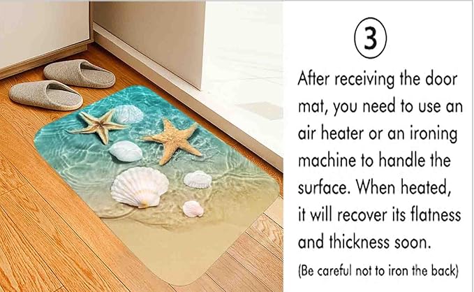 Bath Rugs Sponge Foam Absorbent Soft for Bathroom and Kitchen (21X35.5 inches), Flannel Mat Non Slip Bright 3D Print for Bedside and Living Room(Scallop Starfish)