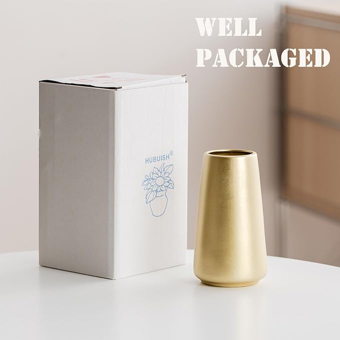 Light Gold Vase - 6" Gold Ceramic Flower vase for Home/Table/Accent Decor, Minimalist Modern Vases Ceramic for Centerpieces, Room Decor, Living Room, Bedroom or Gift