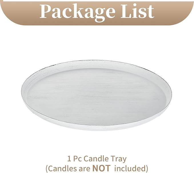 Sziqiqi Farmhouse Candle Tray Holder: 11 inch Large Distressed White Tray for Pillar Candles Tealights - Round Decorative Tray for Coffee Table Dining Table Bathroom