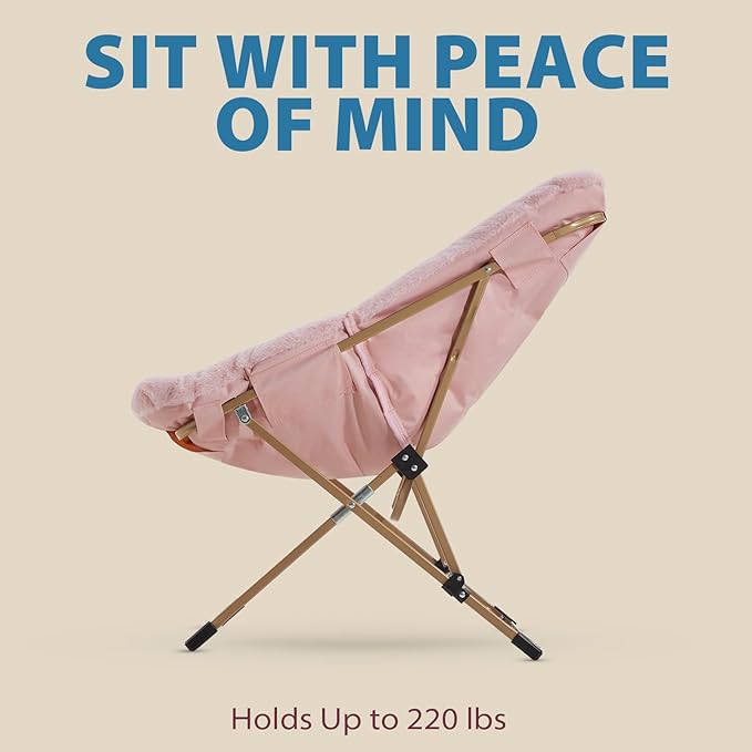 OAKHAM Comfy Chair for Adults, Soft Faux Fur Folding Lounge for Bedroom Living Room Dorm Rooms Flexible Reading Chair for Teens Kids, X-Large Foldable (Faux Fur-Pink)