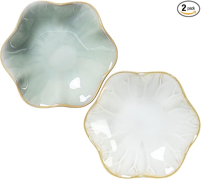 2Pcs Ceramic Jewelry Dish - Lotus Leaf Shape, for Ring Holder Necklace Small Key, Suitable for Mother Friend Sister, Gifts for Women, Cute Plate Trinket Tray, Home Decor (Green & White)