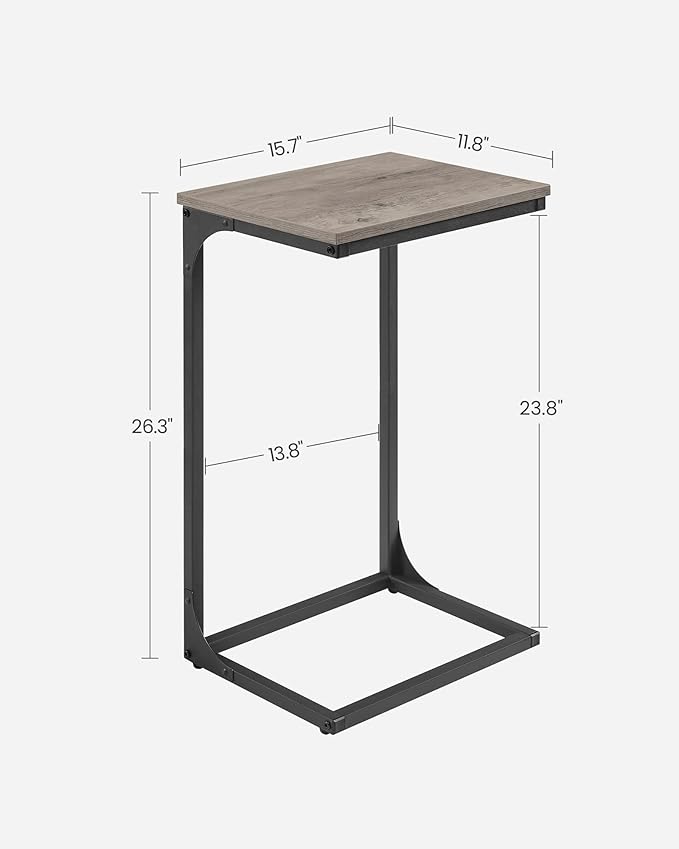 VASAGLE C-Shaped End Table, Side Table for Sofa, Couch Table with Metal Frame, Small TV Tray Table for Living Room, Bedroom, Greige and Black