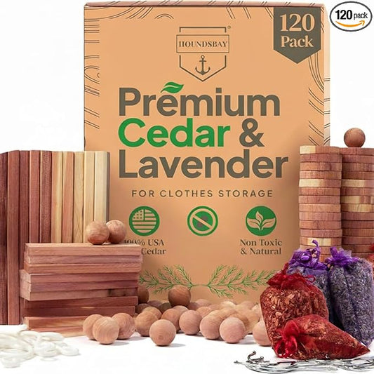 120 Variety Pack - Lavender and Cedar for Closets - Alternative for Clothes Storage - Closet Protection Scent Bags - Natural Freshner Hanger Rings - Scented Air Freshener for Closets