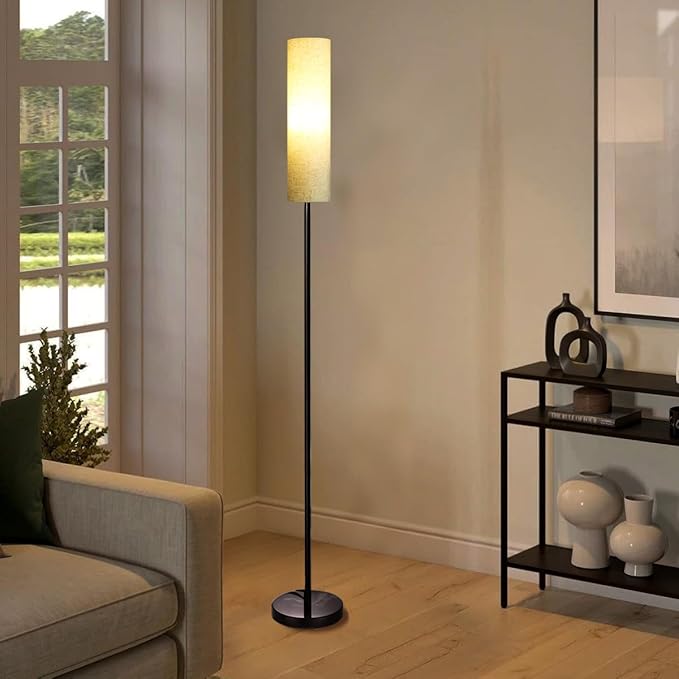 Floor Lamp for Living Room, Lamp with 3 Color Lampshades, Remote Standing Lamp for Bedroom, Office, Room décor(Bulb Included) (Linen)