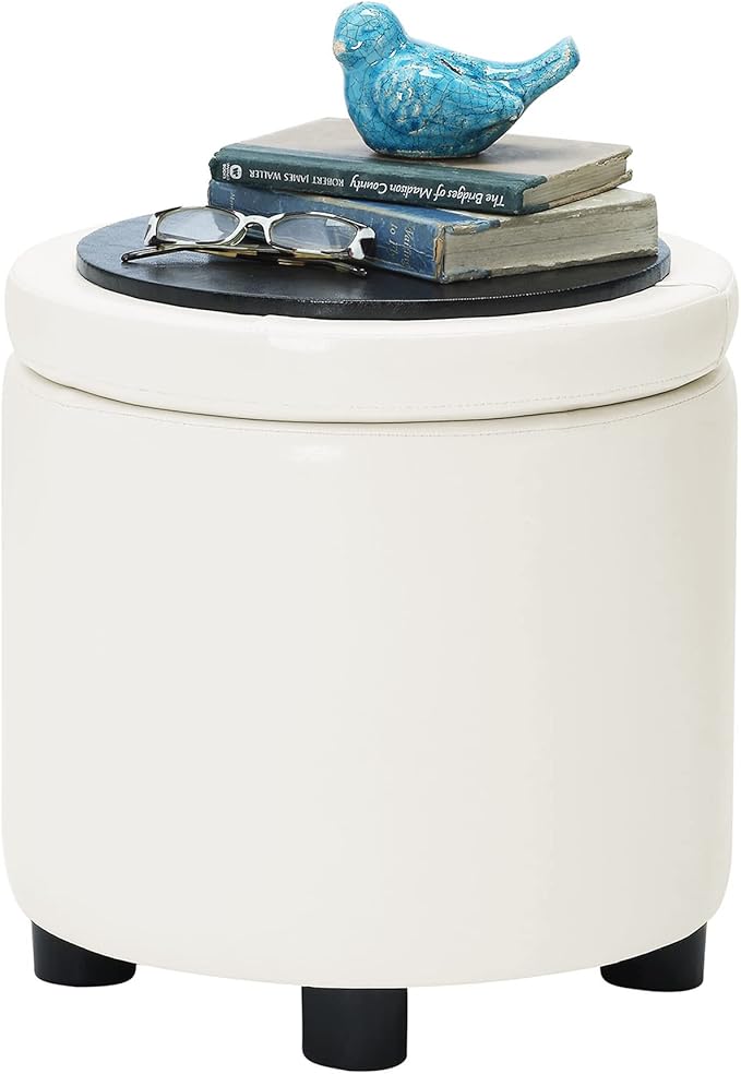 Designs4Comfort Round Accent Storage Ottoman with Reversible Tray Lid