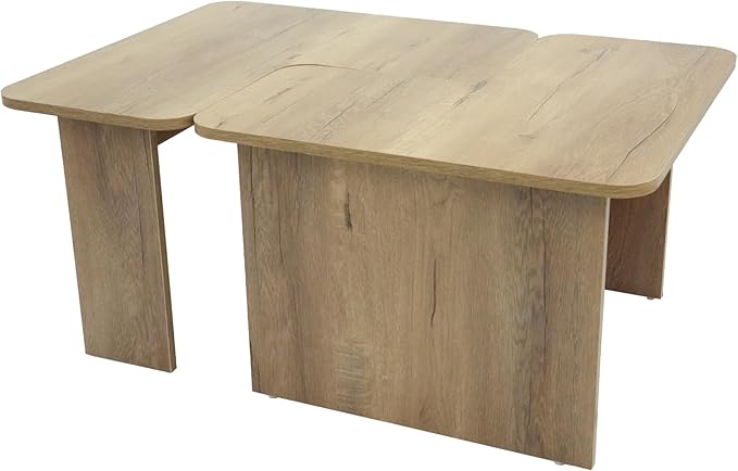 VESCASA Modern L Shaped Nesting Coffee Table Set of 2 Modular Rectangle Walnut Wood Table for Living Room