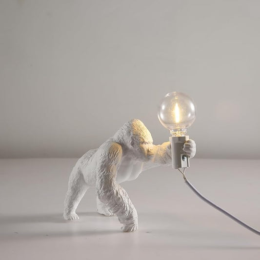 Resin Gorilla Table Lamp Gorilla Themed Animal Desk Lamp Art Monkey Night Light Lamp for Bedside,Living Room,Office Decor,AC 110V (White Crawling)
