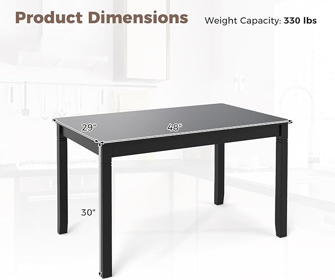 Giantex Dining Table for 4 People, 48"x 29" Kitchen Table with Wood Legs, Load 330 Lbs, Rectangular Dinner Table for Small Space, Dinette, Apartment, Living Room, Dining Room (Black)