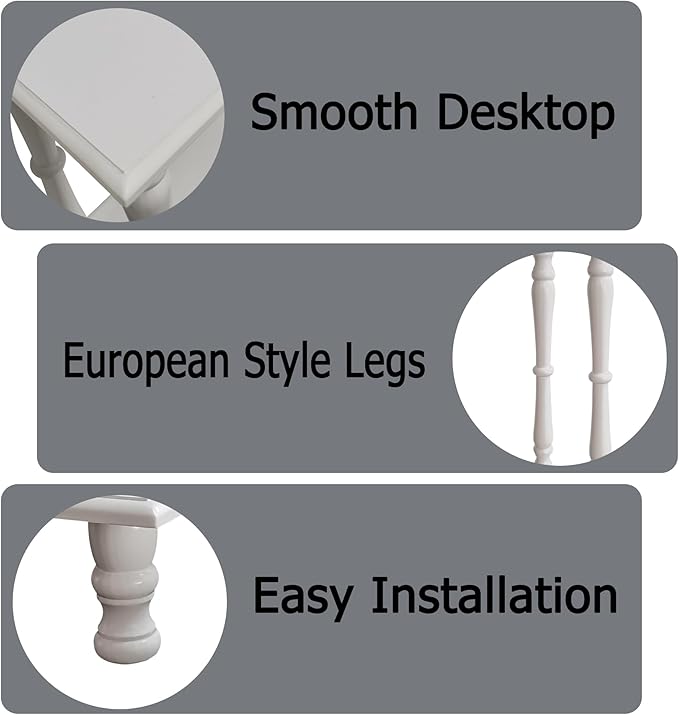 TaoHFE White Narrow Side Table Wooden Vintage End Tables Living Room French Style 24 Inch Sofa Side Table with Open Shelf 2-Tier Retro Bedside Table for Bedroom Living Room Small Space, White