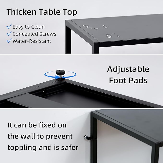 71 Inch Metal Console Table with 8 Storage Shelves,Extra Long Entryway Table,Narrow Sofa Table,Hallway Table for Entrances to Corridor, Foyer,Living Room (Black, 70.87×11.81×31.5)