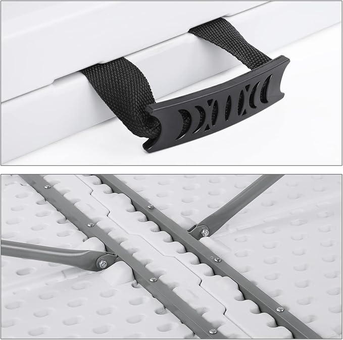 MoNiBloom 6Ft Folding Table, Heavy Duty Portable Plastic Dining Tables Fold in Half Indoor Outdoor Desk w/Handle, Lock for Camping Picnic Party, White