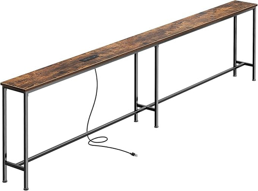 SUPERJARE 102.4 Inch Sofa Table with Power Outlets and USB-C Port, 5.9 Inch Narrow Console Tables, Entryway Hallway Couch Tables with Storage, Behind Sofa, Small Spaces, Living Room, Rusitc Brown