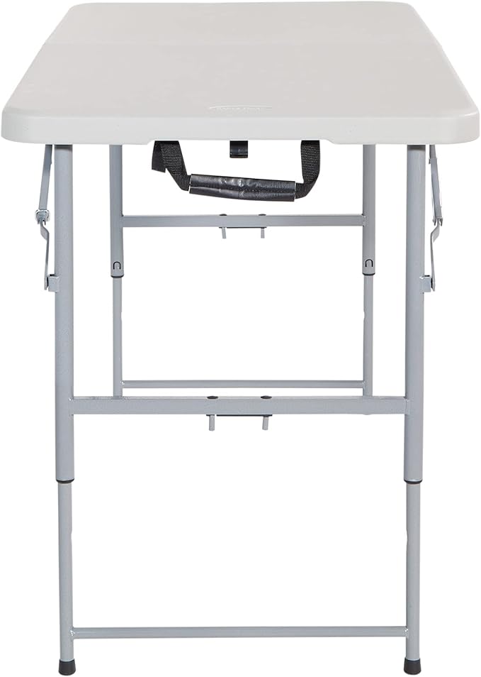 Office Star Resin Multipurpose Rectangle Table, 4-Feet Long, Height Adjustable, Center Folding Table, Light Gray