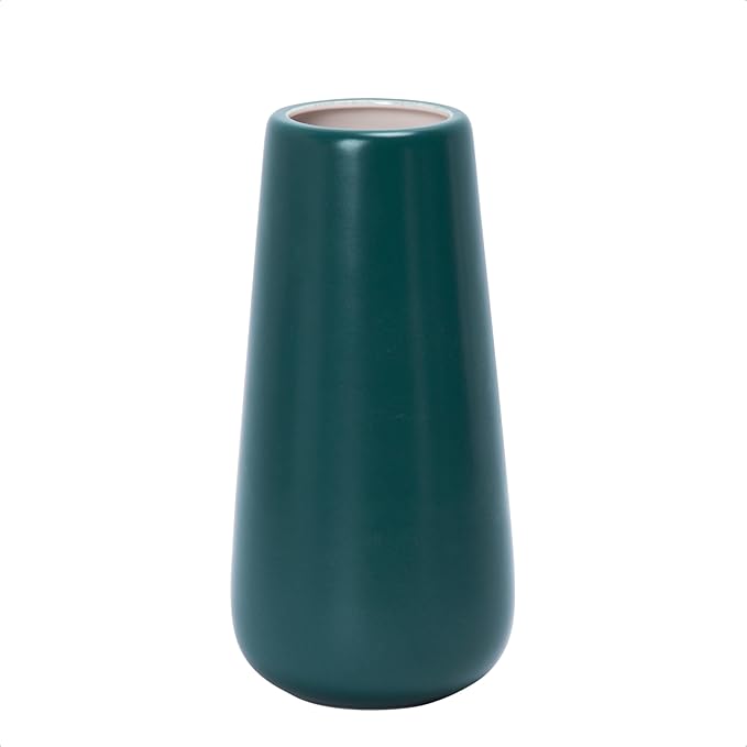 D'vine Dev 8 Inch Ceramic Flower Vase Matte Finishing, Minimalist Design for Home Décor, Bedroom, Living Room, Centerpieces, Office, Emerald Green, VS-XH-F-1