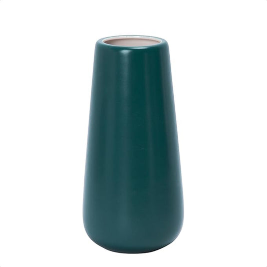 D'vine Dev 8 Inch Ceramic Flower Vase Matte Finishing, Minimalist Design for Home Décor, Bedroom, Living Room, Centerpieces, Office, Emerald Green, VS-XH-F-1