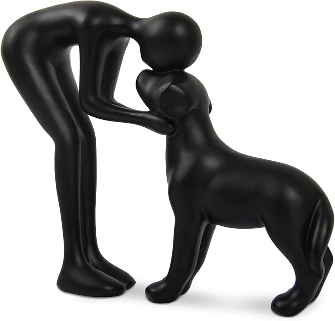 Dog Sculpture Home Decor Cute Man and Dog Statue Decoration for Office、Living Room、Bedroom、Home， Memory Gifts for Pet Lovers (Black)