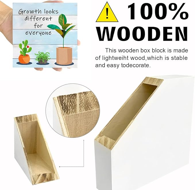 LVQHI Inspirational Wood Block Sign,Growth Looks Different for Everyone Plant Motivational Wooden Block Sign for Home Bedroom Office Desk Table Decor,Inspirational Cheer Up Gift Grain-Blue