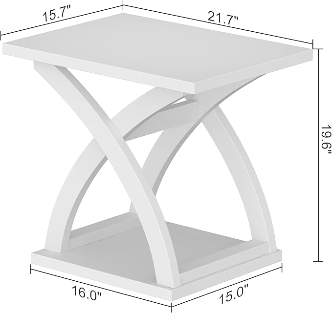 ChooChoo End Side Table, Modern End Table with Storage Shelf, X-Design Side Table Living Room (White)