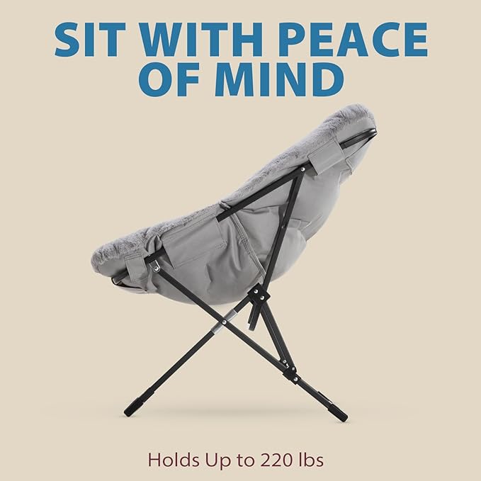 OAKHAM Comfy Chair for Adults, Soft Faux Fur Folding Lounge for Bedroom Living Room Dorm Rooms Flexible Reading Chair for Teens Kids, X-Large Foldable (Ottoman-Grey)