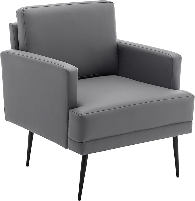 MINCETA Accent Chair,Modern Upholstered Armchair with Back and Arms,Reading Accent Chairs for Living Room,PU Leather in Gray