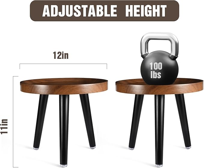 Indoor Plant Stand,Wood Mid Century Plant Table in Walnut Finish,Tall Plant Stand for Flower Pot,Modern Round Small Side End Table with Raised Design (Walnut, 12"x10.8")