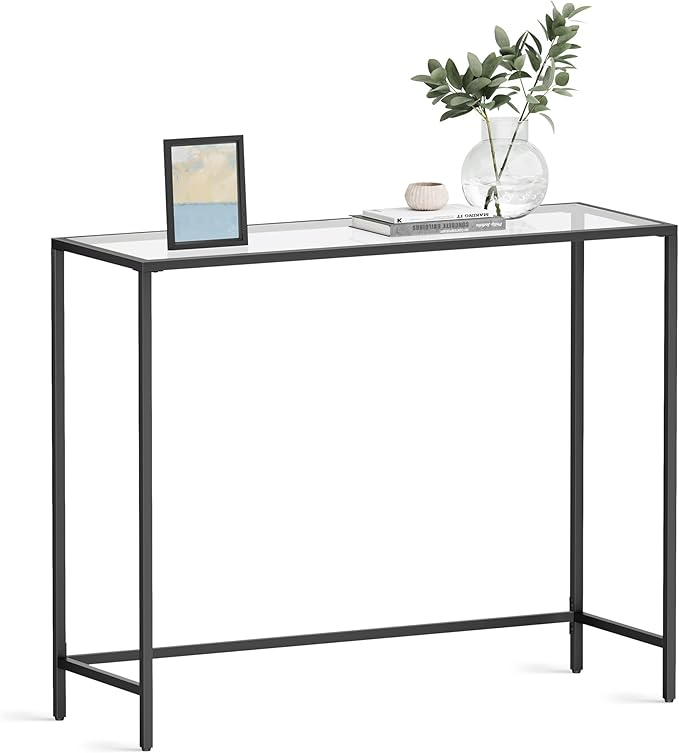 VASAGLE Console Tables Bundle - 47.2" Gold Metal and Glass Table and 39.4" Black Metal and Glass Table