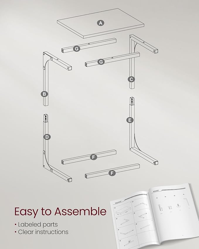 VASAGLE C-Shaped End Table Set, Side Table for Sofa, Couch with Metal Frame, Small TV Tray for Living Room, Bedroom, Greige and Black
